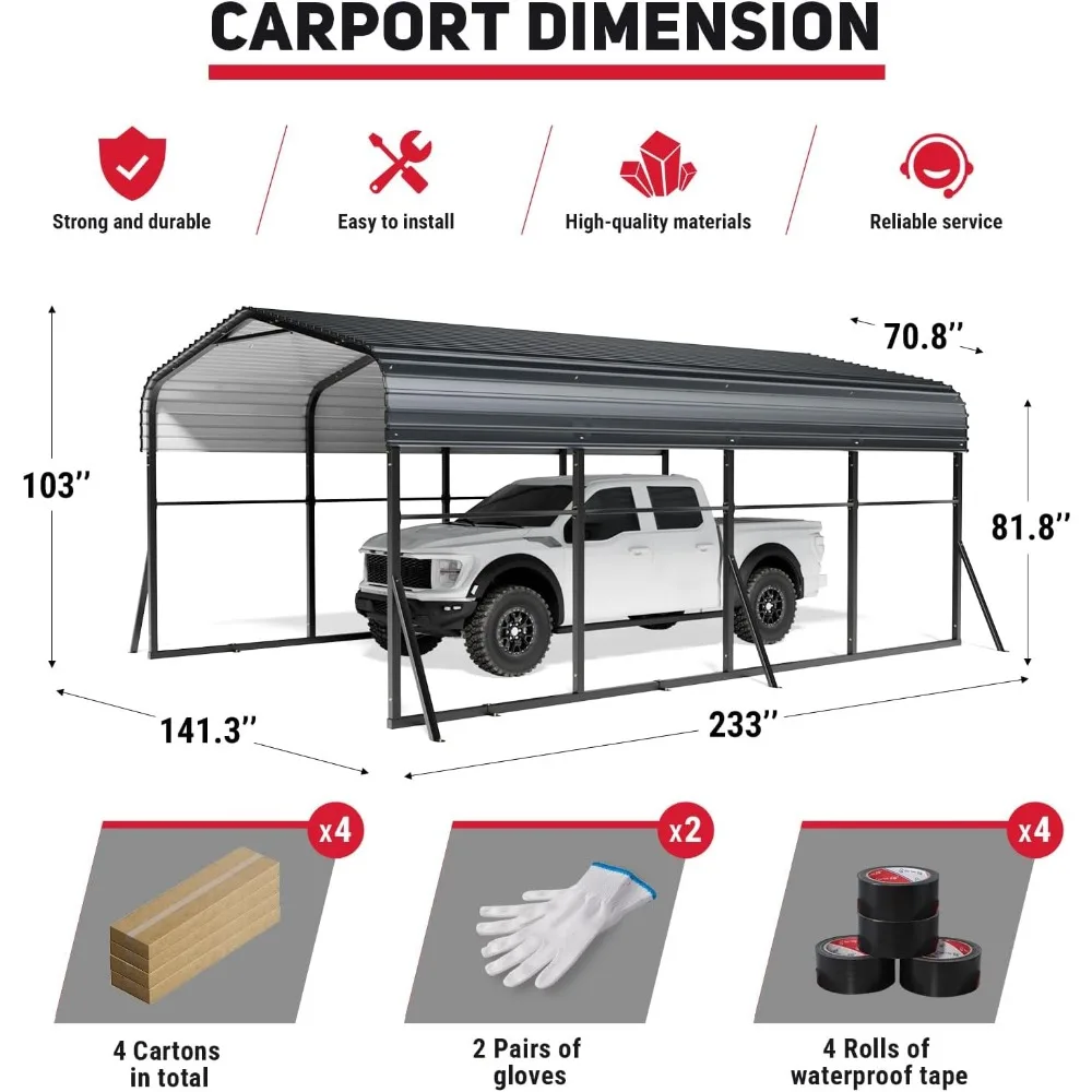 Carport 12x20 FT Metal Carport with Enhanced Base, Outdoor Garage Car Port Galvanized Canopy Car Shelter Steel Carports