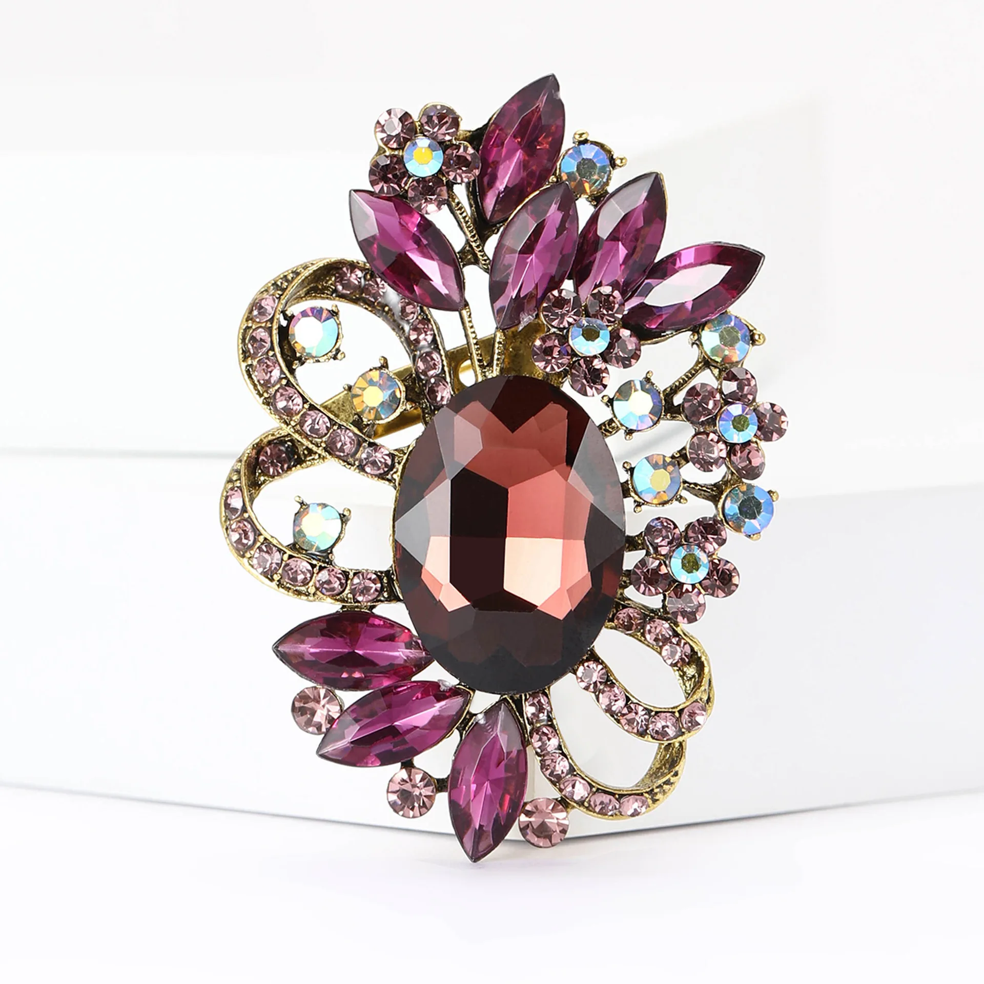 Rhinestone Flower Brooches for Women Unisex Fashion Stained Glass Pins Banquet Party Backpack Gifts Jewelry Accessories
