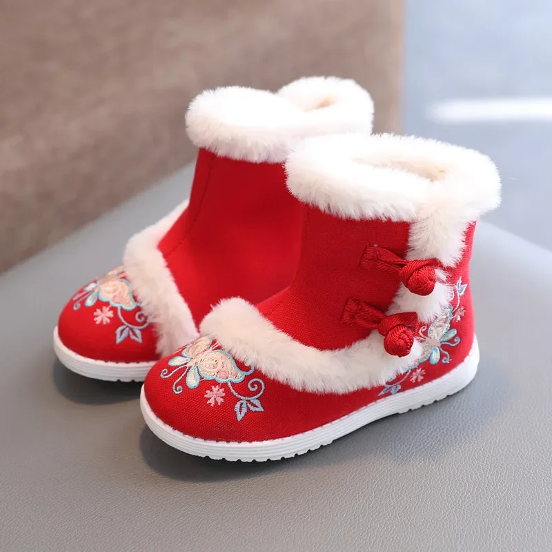 Zapatos Niña enfant botte de neige hiver fille ethnique coton chaussure haut en peluche princesse botte nouvel an Hanfu chaussure enfant chaussure Antique chaussure