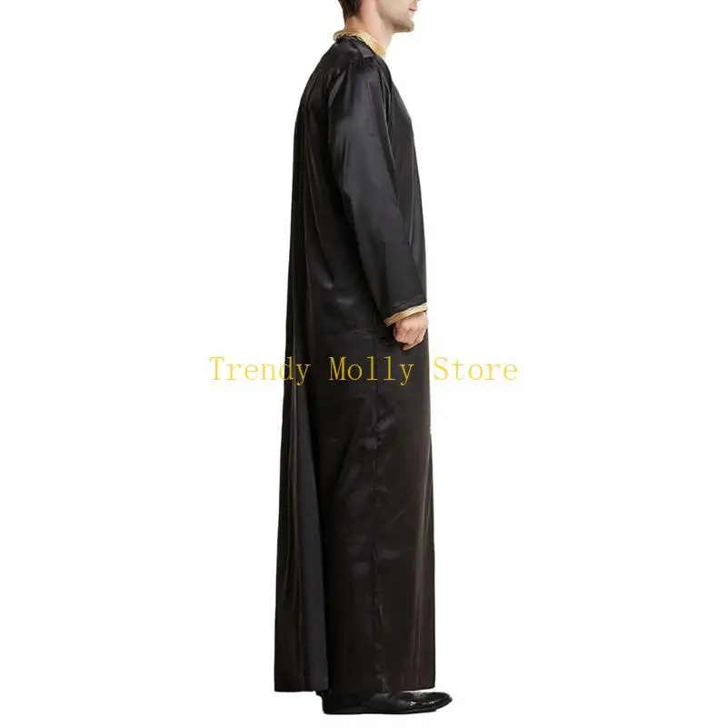 N5KB ثوب فضفاض غير رسمي للرجال المسلمين الشرق الأوسط السعودية قفطان عربي عباية إسلامية #5