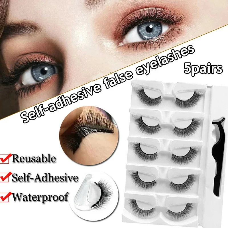 5 Pairs Of New Reusable Self-Adhesive False Eyelash Belts Tweezer Waterproof Tape Eye Black Can Be Worn Naturally Without Glue