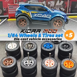 1/64 Wheels All terrain D:17mm with Detachable Rubber Tires Five spokes or Model Cars Refiting Parts for Hotwheels (5 sets)