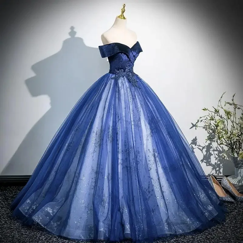 Deep Royal Blue 15 Year Quinceanera Dresses 2026 Off the Shoulder Customized Ball Gown Birthday Party Evening Gowns vestido