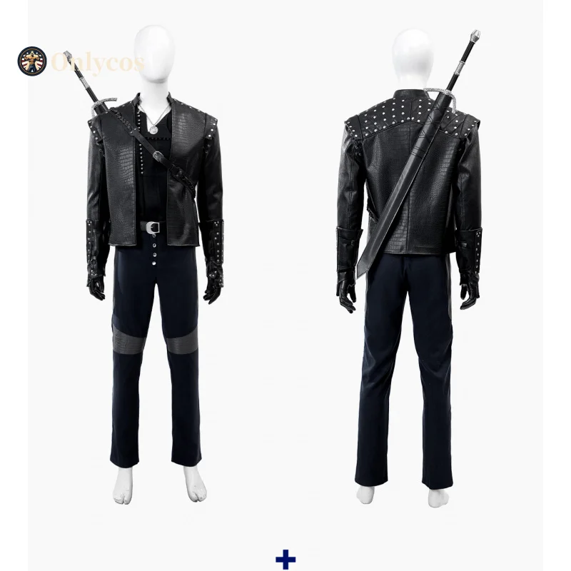 جيرالت ويتشر 5 أزياء تنكرية للهالوين للرجال زي خيالي معطف جلدي دعائم أحذية قفازات مجموعة إكسسوارات Onlycos