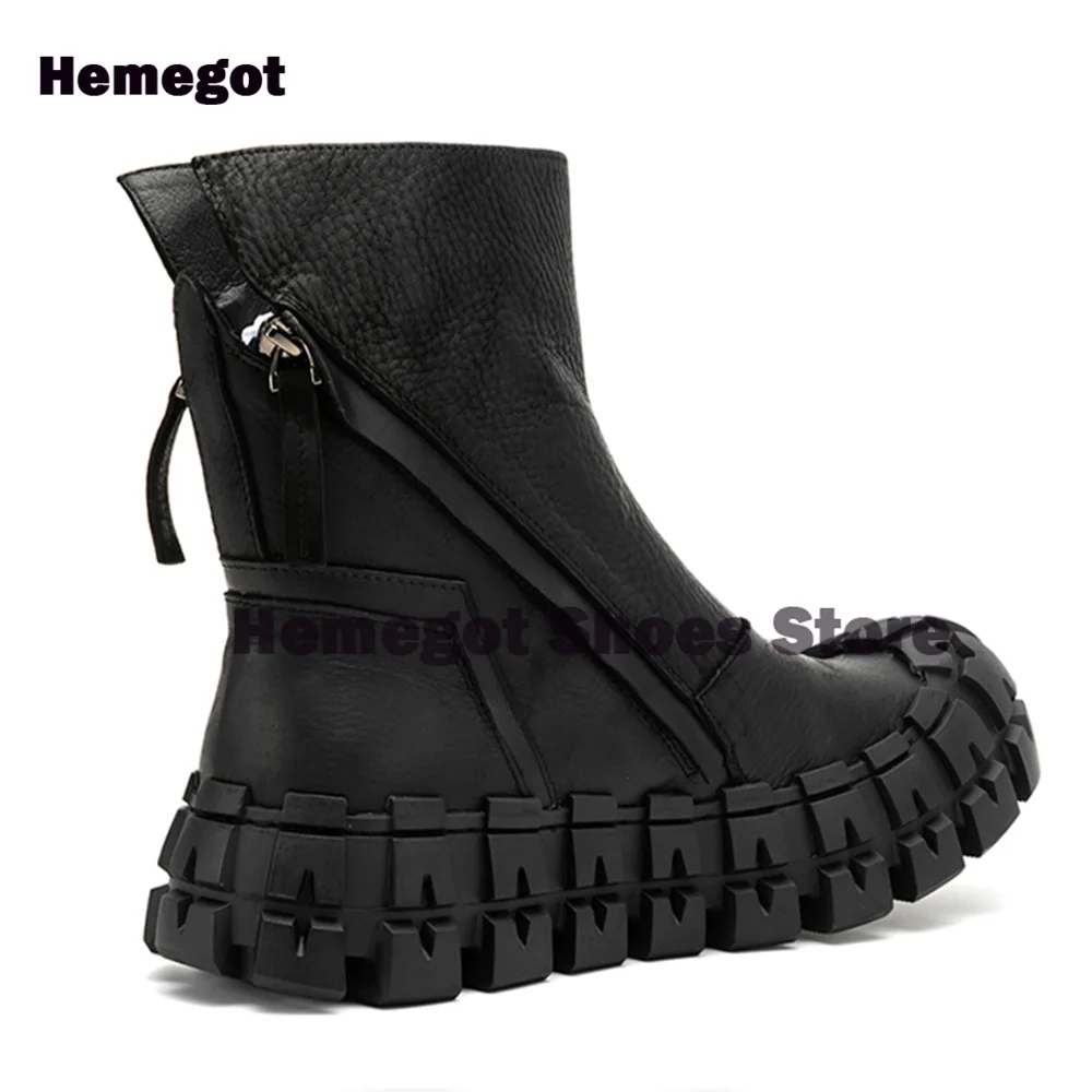 Double Zippers Men Boots Punk Street Platform Winter Shoes Black Height Increasing Booties 2024 Niche New Arrival Neutral Trendy