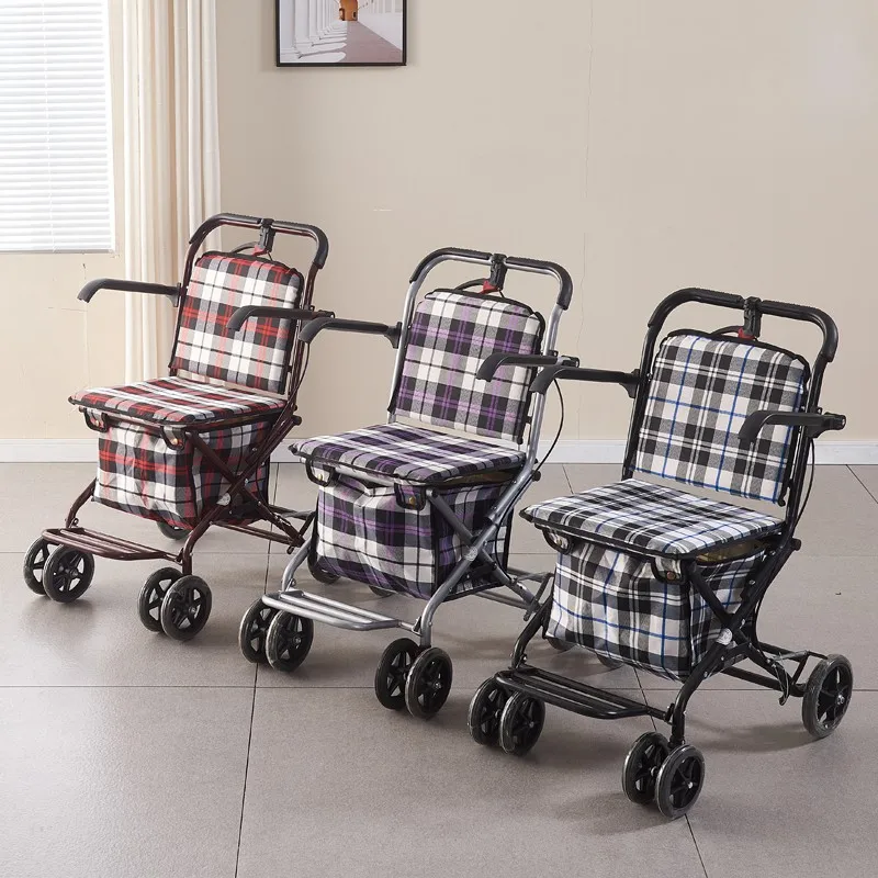 

‌Portable Foldable Senior Mobility Cart Reinforced Frame, Safety Brake Multi-Functional Shopping Trolley Rubber Wheels Storage‌