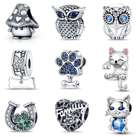 925 Silver Color Mushroom Owl Cat Bone Animal Charms Beads Fit Pandora 925 Original Bracelets Fine DIY Birthday Jewelry Gifts