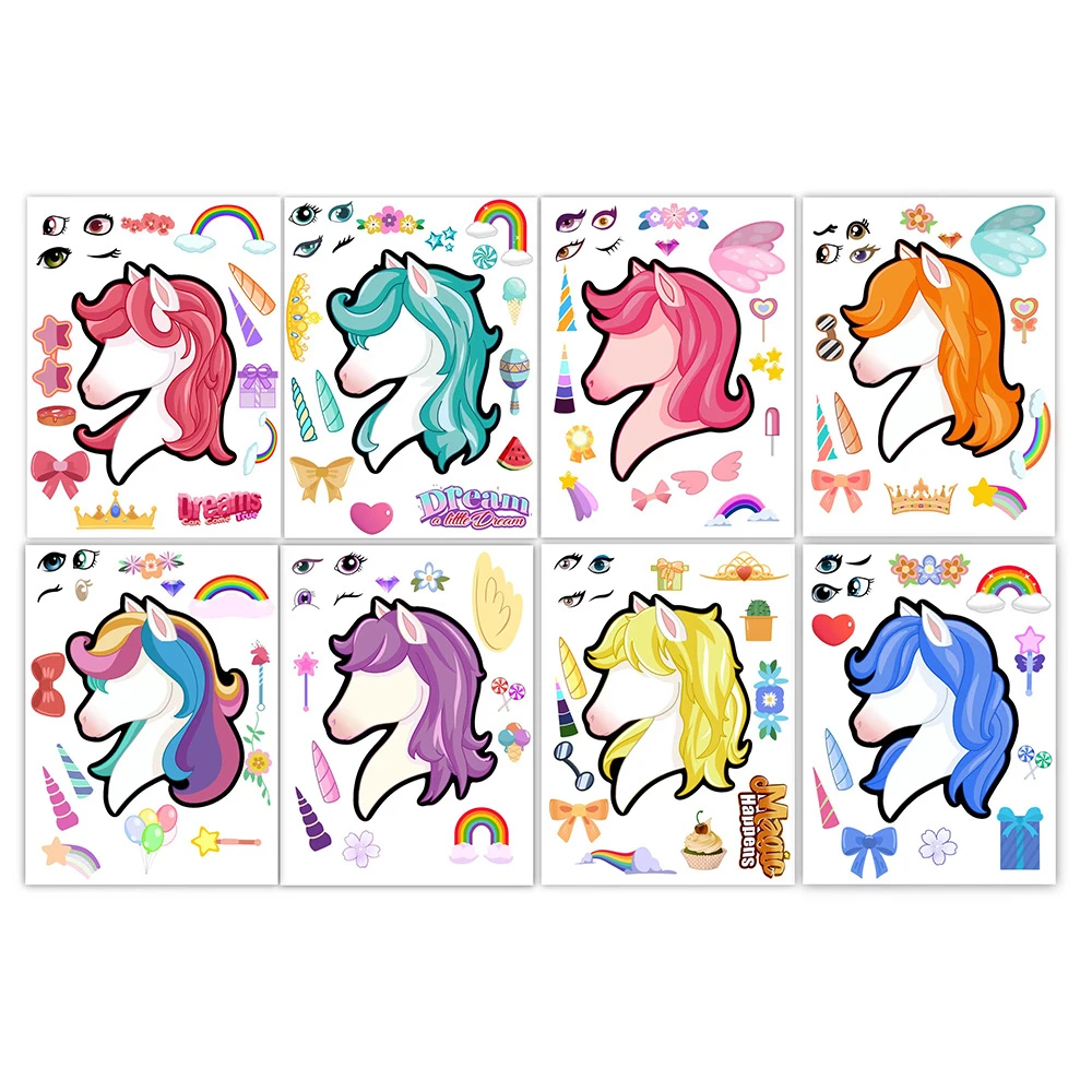 8 Sheets Kids DIY Craft Stickers - Make A Unicorn Face Assemble Puzzle Stickers for Girls & Boys RecordingYourLife Store