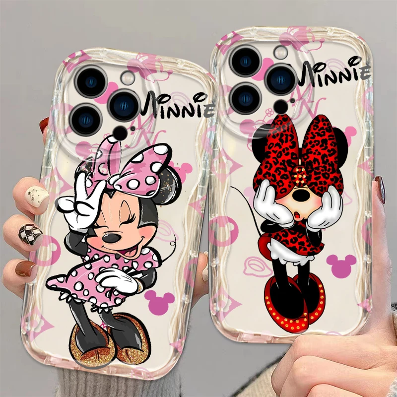 

Minnie Disney Luxury Fashion For Apple iPhone 15 14 13 12 11 XS XR X Pro Max Plus Wave Oil Back Phone Case