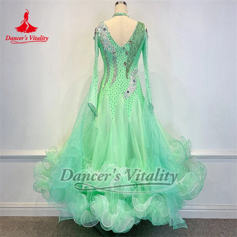 大人女性用社交ダンス長袖ドレス、ネックレス付き、カスタマイズ可能、ワルツ、プロのパフォーマンス衣装、ダンサーの活力