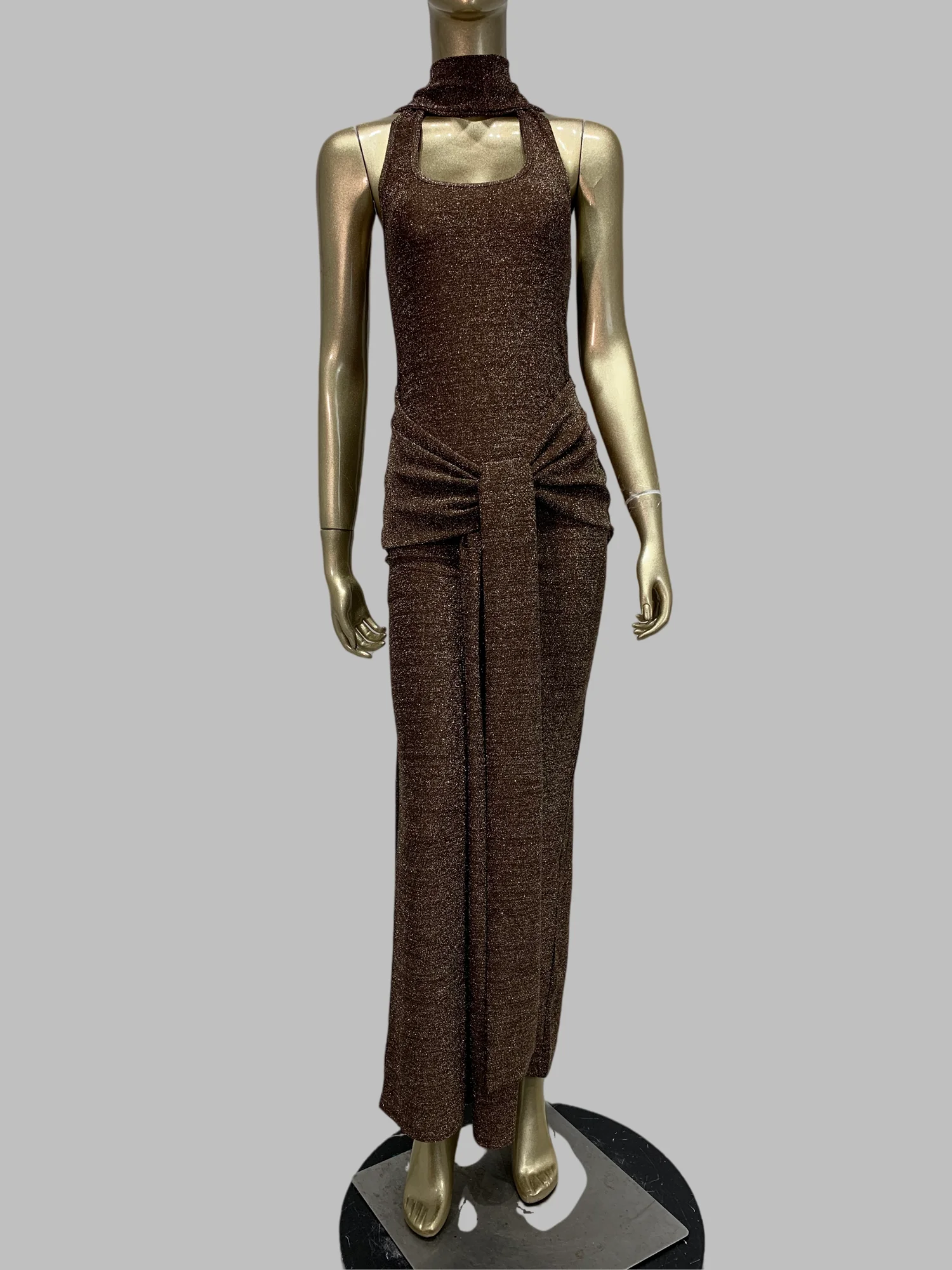 Femmes de luxe marron vif robe d'été Style Patchwork avec écharpe longue célébrité soirée Club robe de soirée haute rue vacances tissu