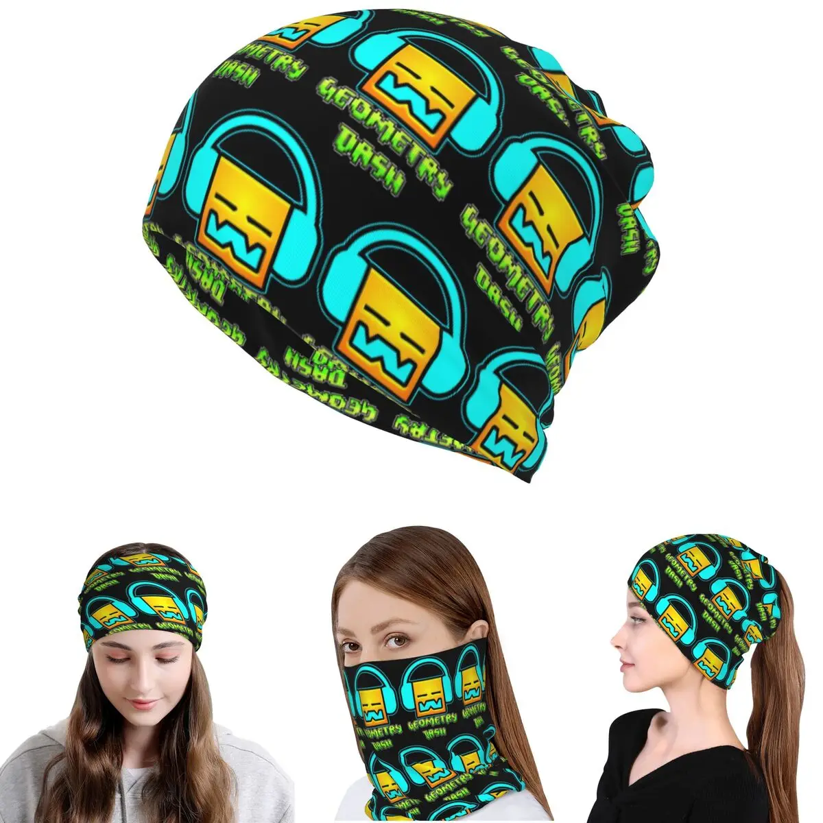 

Geometry Dash Game Music Cute Geometric Bandana Neck Gaiter Face Scarf Multifunction Face Mask Beanies Hat Unisex All Season