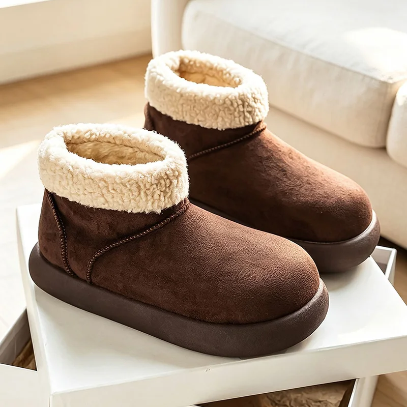 Men women's light warm plush snow boots winter soft-sole anti-slip comfortable casual shoes couples walking outdoor cotton shoes