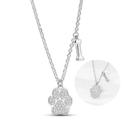 Collar de hueso con estampado de pata de perro y gato para mujer, colgante de plata de ley 925 con circonita C, bonito colgante Original para mujer, joyería de aniversario
