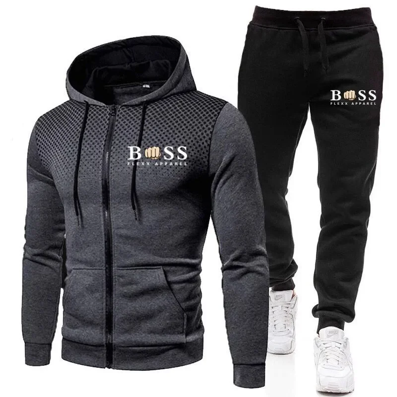 Tuta da uomo con cappuccio + pantaloni con cerniera Alta qualità Autunno Inverno Caldo Jogging Abbigliamento sportivo Abito di moda Abbigliamento firmato Set da uomo