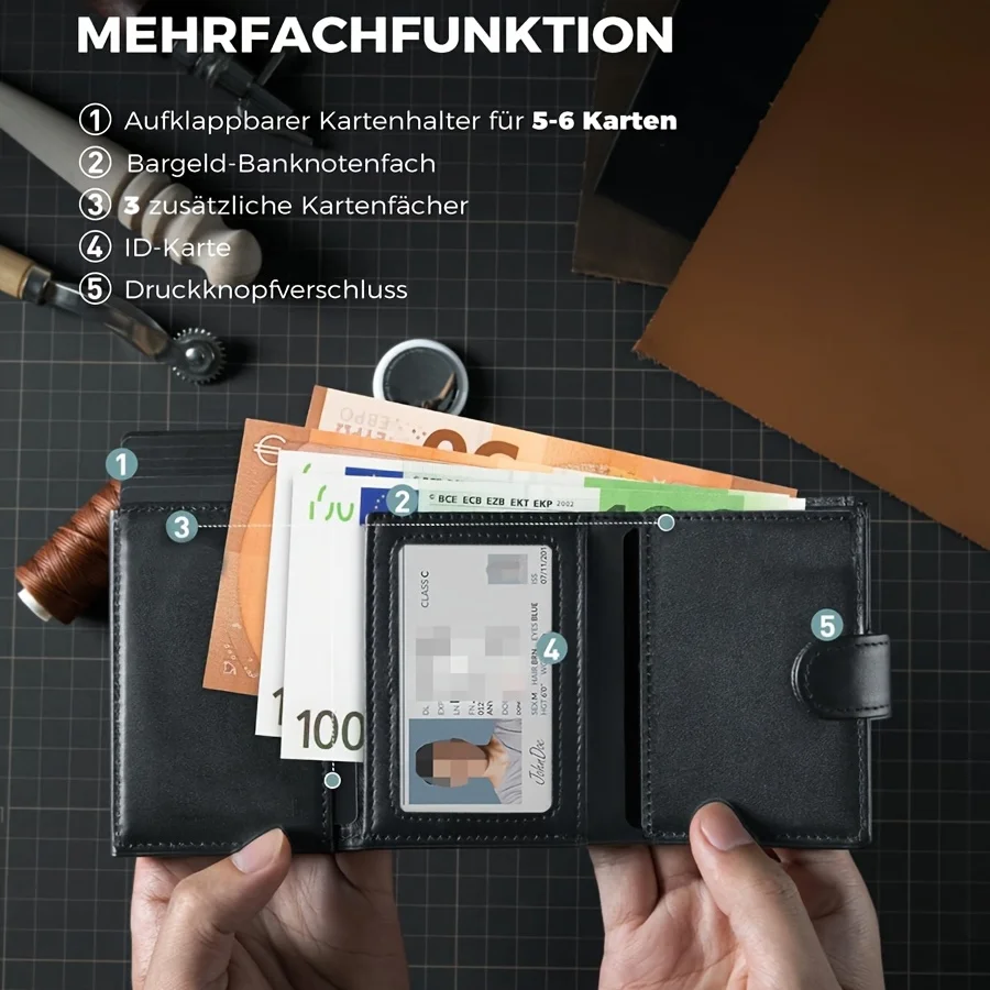 Cartera con tarjetero RFID para hombre con ranura para monedas - Tarjetero emergente automático de aluminio para almacenamiento seguro