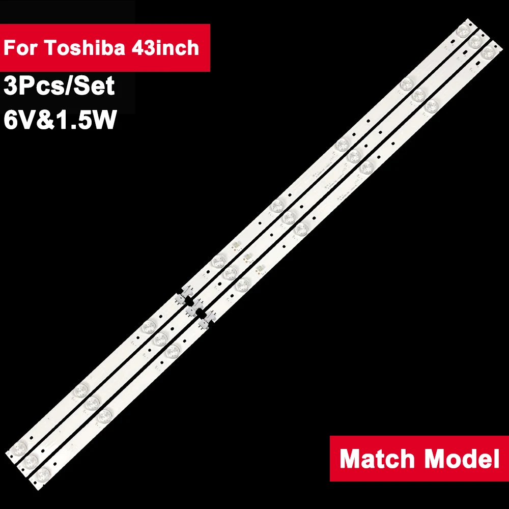 

6V1.5W 755mm LED Light Bar Strip For Toshiba 43inch 8leds JL.D40081330-140ES-M 3Pcs/Set Backlight 40L1600C 40L2600C TH-40D400C