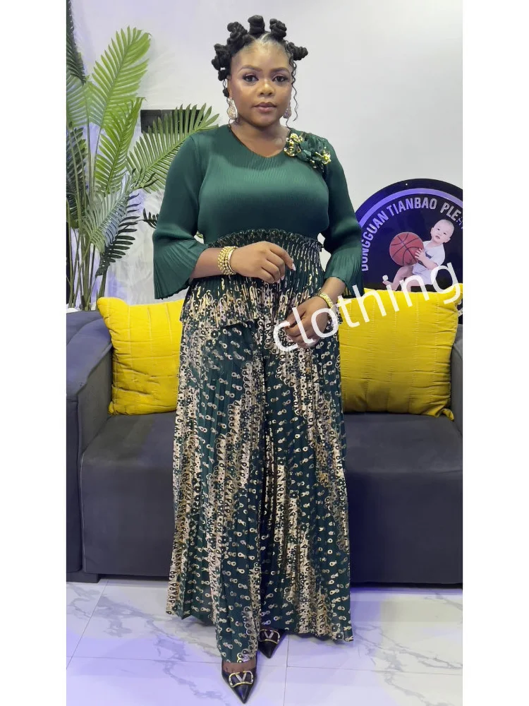 EGRM grande taille femme Miyake plissé deux pièces ensembles Blouse femmes tenue de luxe soirée robe pantalon ensembles 2025 nouveau 6A5918