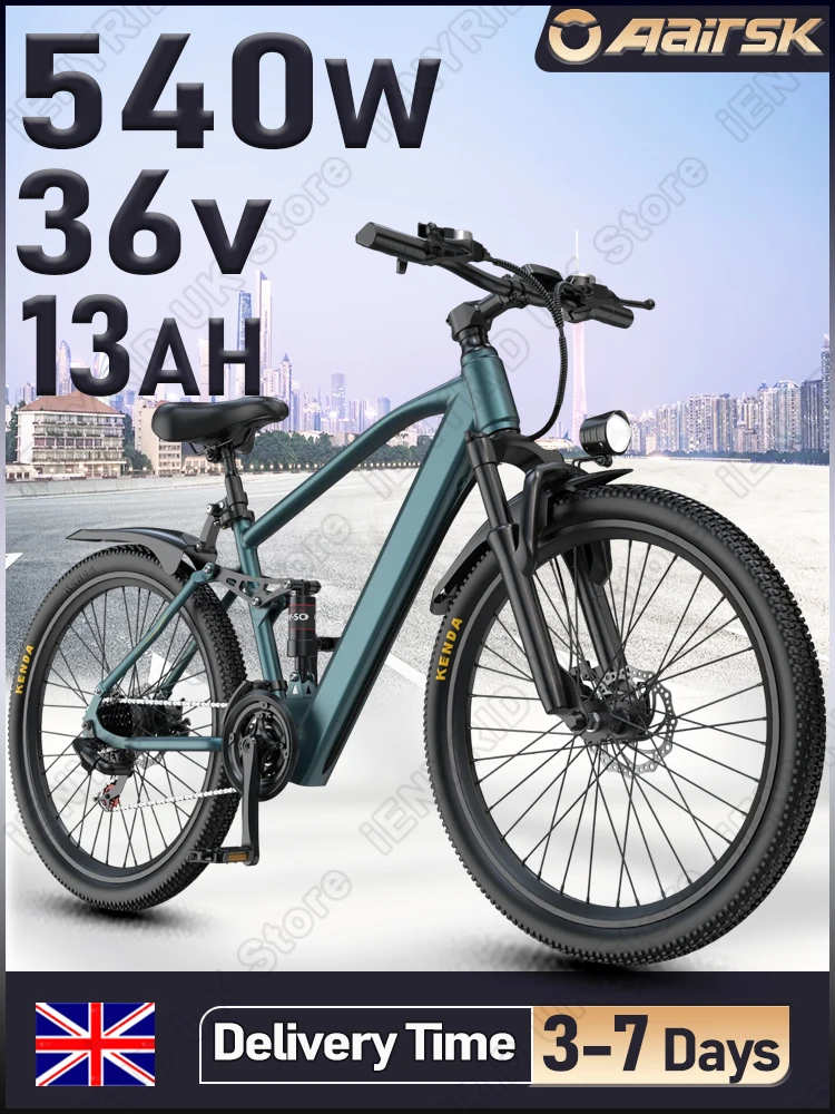 AliExpress Aairsk GT900 Adult Electric Bike Peak 540W 36V13AH Battery Commuter E-bike Mountain 26inch Tire City Dual Suspension E-Bicycle