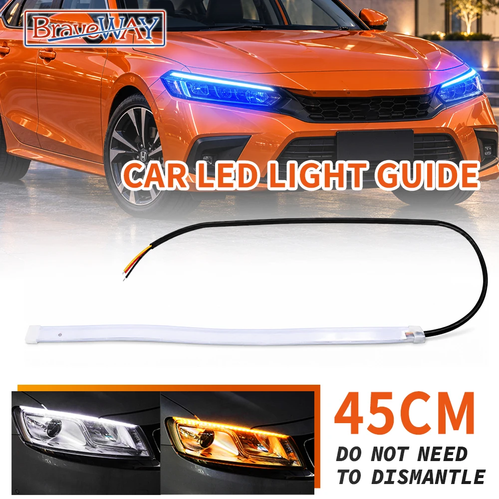 BraveWAY LED Light Strip DRL White/Blue Day Light + Turn Signal Yellow Flexible DayLight