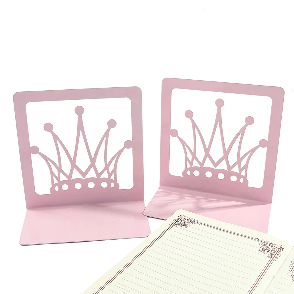 1 Pair Romance Pink Crown Bookends Princess Crown Crown Book Holder Office Desk Decoration Book Document Girls Book Support