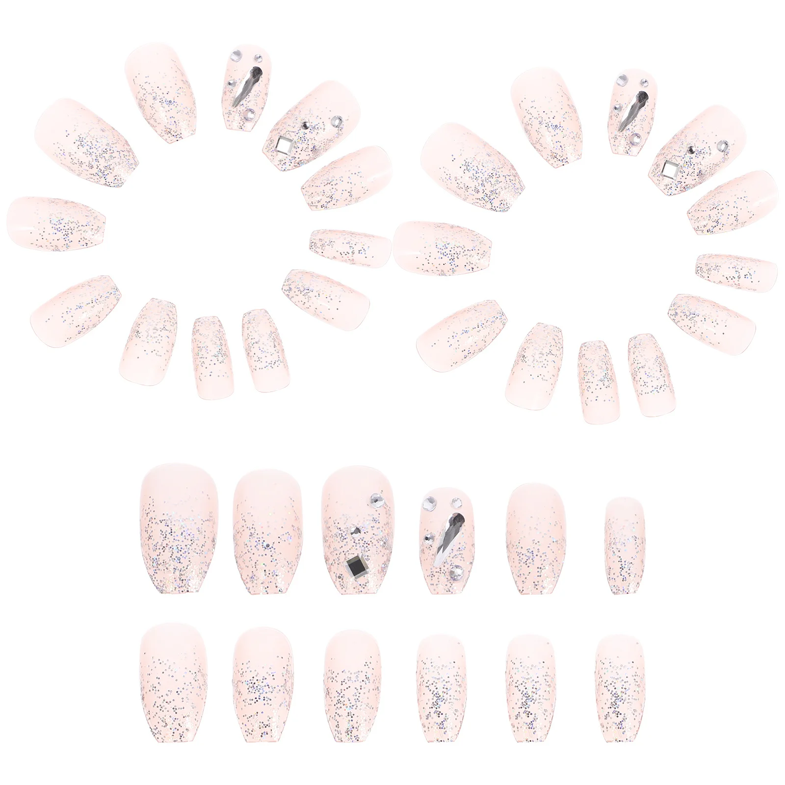 24 pezzi glitter unghie finte copertura lunga completa stampa sulle punte delle unghie unghie finte decorative per le donne manicure rapida unghie finte