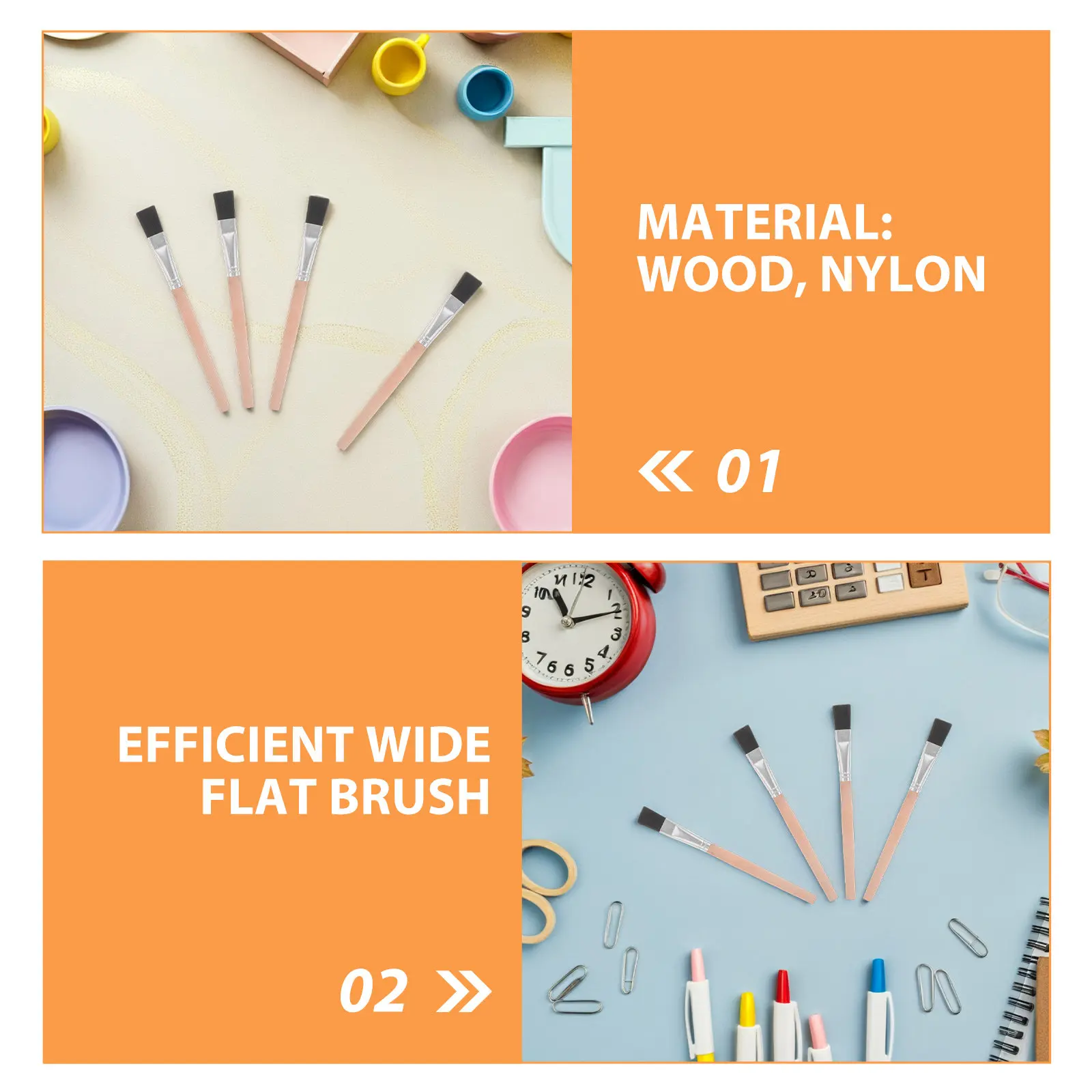 20Pcs Acrylic Flat Paint Brushes Oil Wood Handle Paint Brush Students Artists Classroom Crafting Detailed
