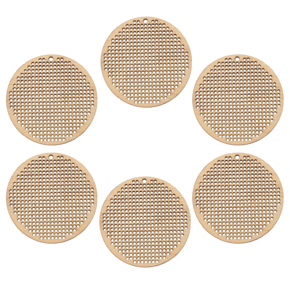 

6Pcs Cross Stitch Wood Chips Handmade Mini Pendants for Necklace Bookmark Elegant Decoration DIY Wooden Ornament Supplies