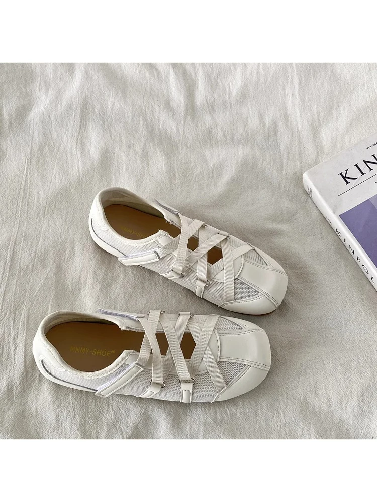 

Кожаные женские летние дышащие кроссовки Mary Jane Crossband Casual oes Me Deqin Spor для отдыха, белые кроссовки, модные туфли на плоской подошве...