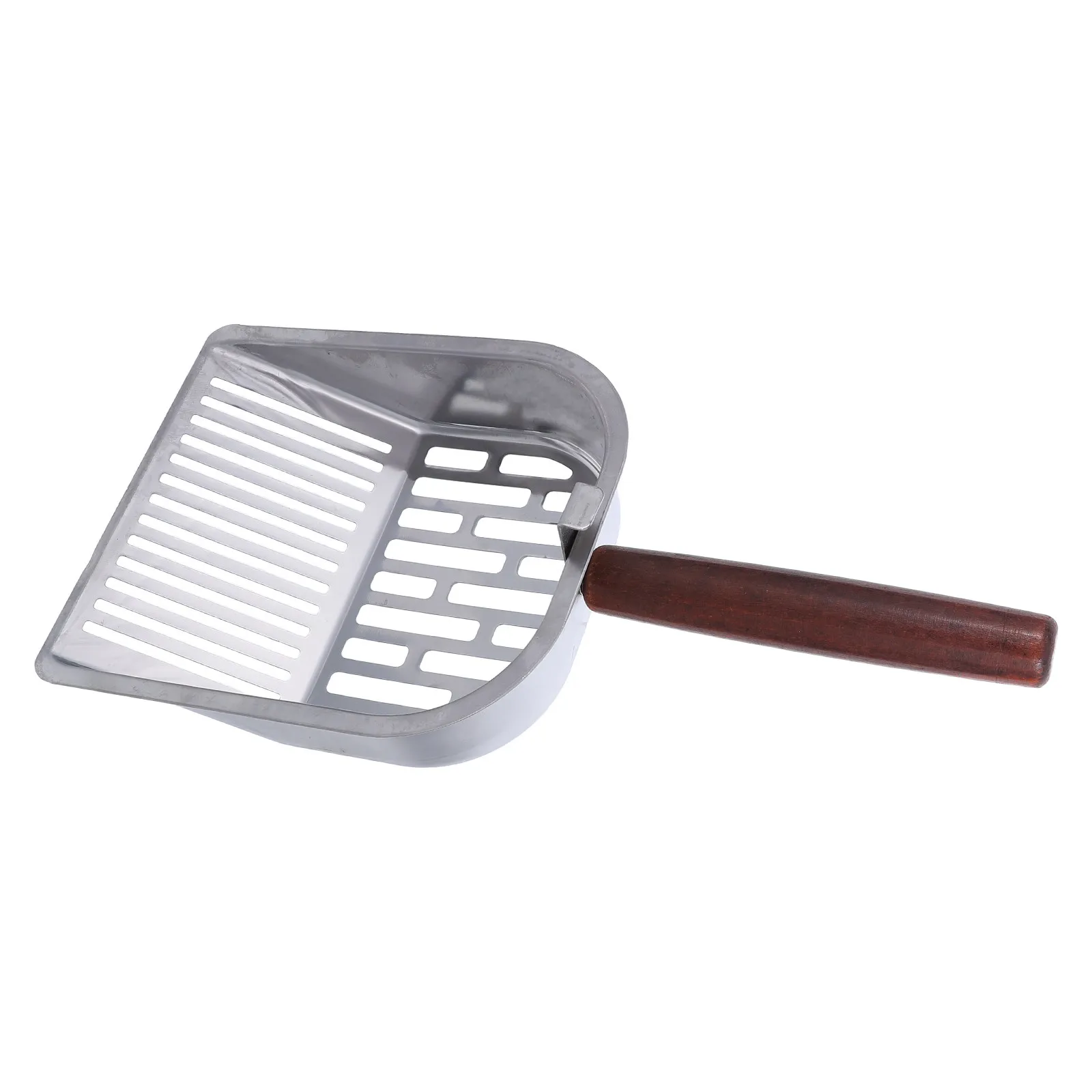 Heavy Duty Metal Cat Litter Scoop Stainless Steel Sifter Ergonomic Wood Handle Non Stick Cat Box Scooper Metal Mesh Filter
