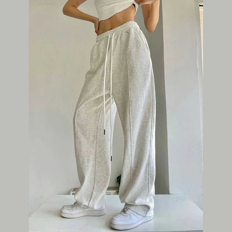 

Zoki Fashion Casual Joggers Sweatpants Women Y2K Harajuku Hip Hop Korean Gray Wide Leg Pants Oversized Baggy Straight Trousers