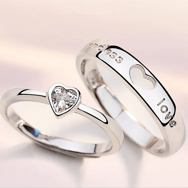 2Pcs/sets Zircon Heart Matching Couple Rings Set Forever Endless Love Wedding Ring For Women Men Charm Valentine's Day Jewelry