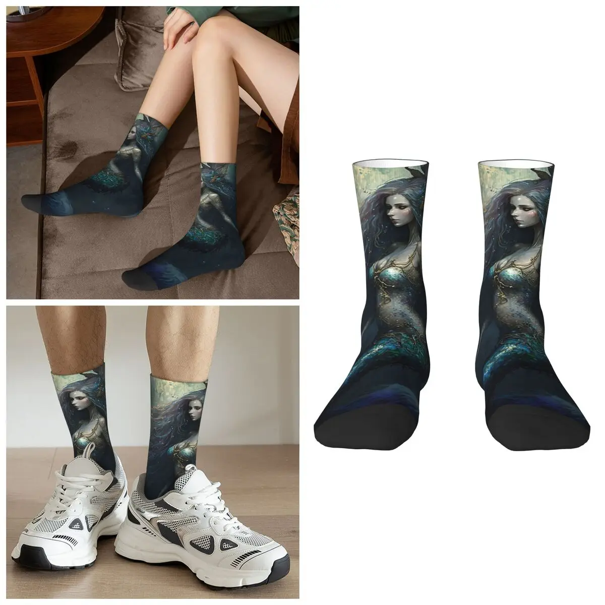 Mysterious Mermaid Under The Water Socks Harajuku Soft Stockings All Season Long Socks Accessories for Man's Woman's Birthday