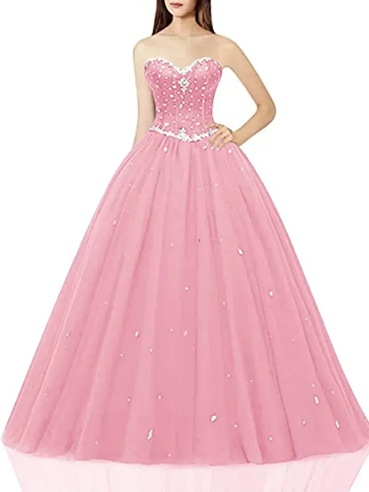 Customized Sexy Mesh Slim Waist Quinceanera Dresses Elegant Slim Waist Vestidos De Noche Temperament Beading Tube Top Graduation