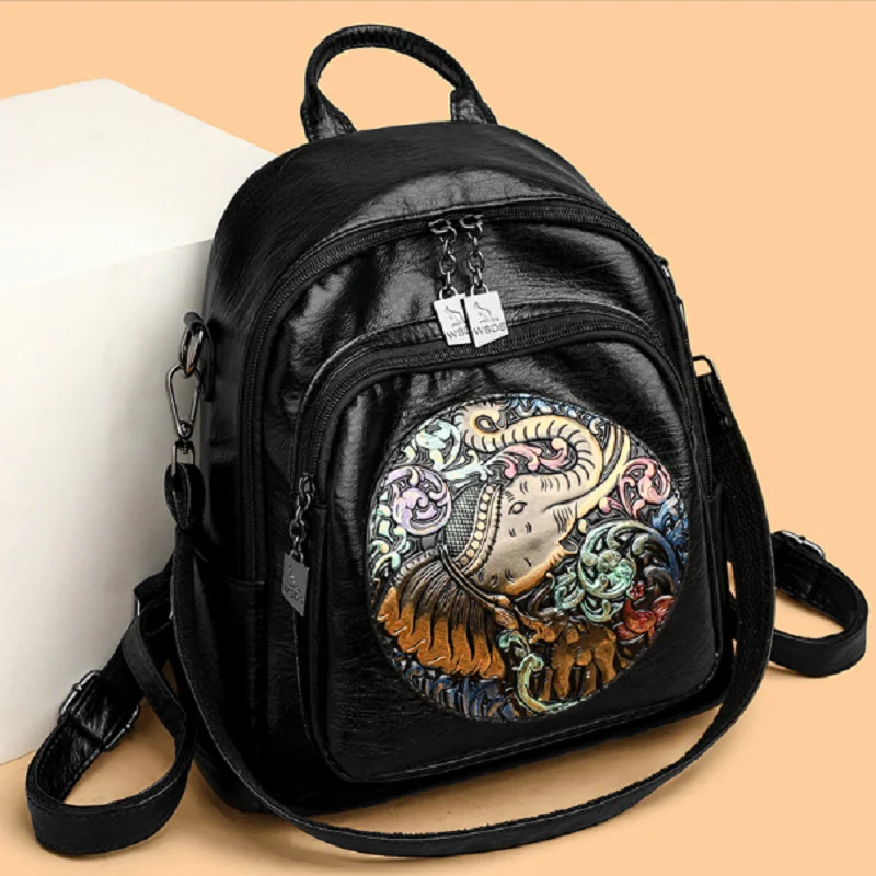 Hot Sale High Quality Soft Leather Large Capacity Travel Backpacks Women's Fashion Double Zipper Shoulder Bags School Bag