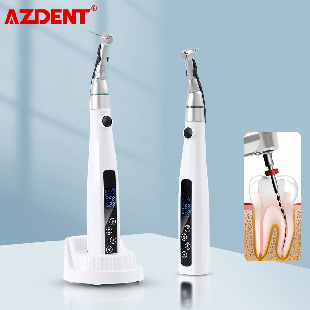 AZDENT Dental Wireless Endo Motor with LED Lamp 16:1 Reduction Contra Angle Endodontic Instrument Smart 10 Modes Root Canal Tool