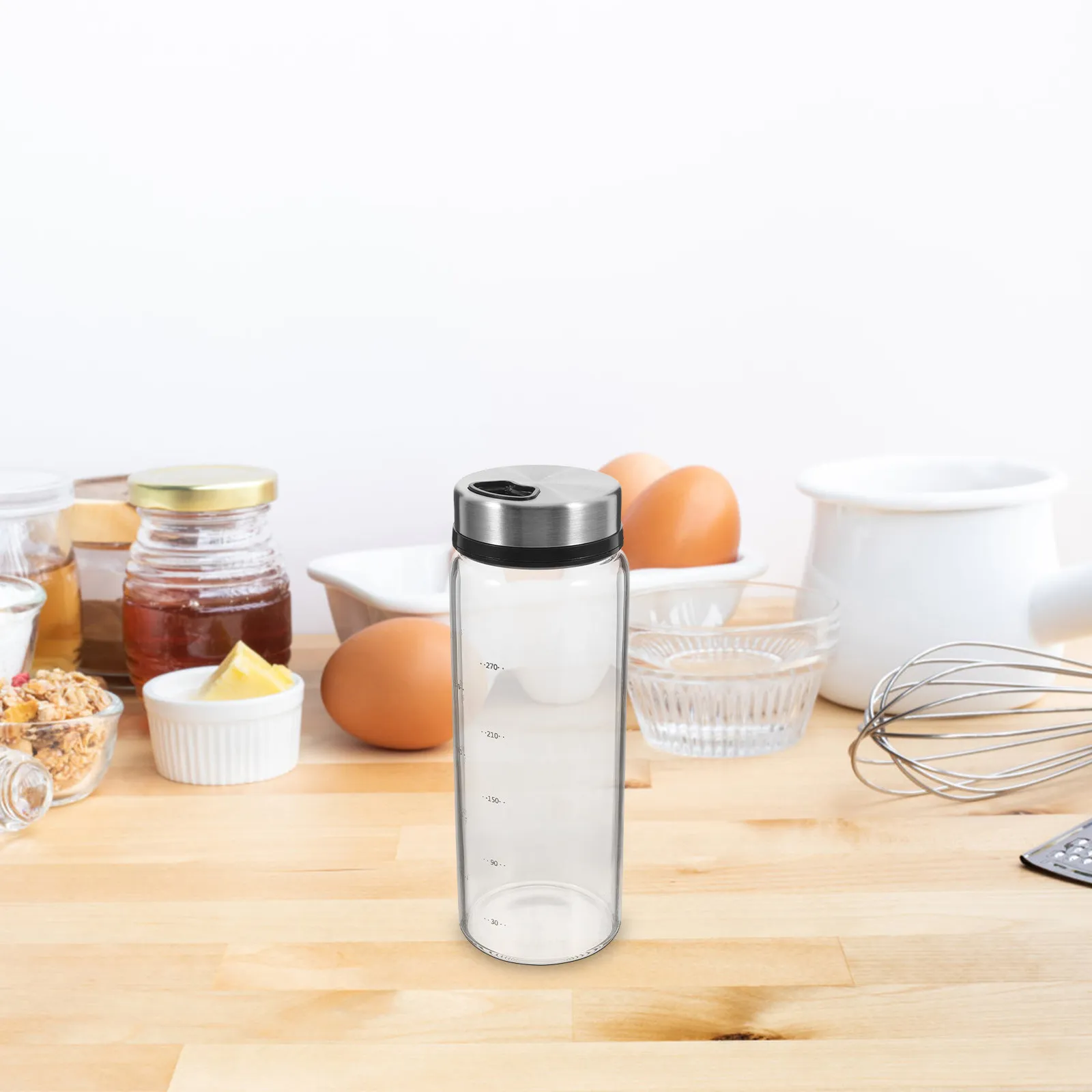 500Ml Premium Rotary Powder Shaker Glass Body Stainless Steel Lid Single Hand Operated for Spice Salt Pepper Baking Dredging