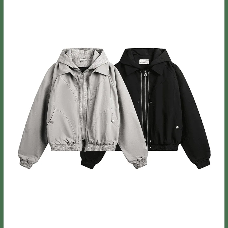 

Весенне-осенняя мужская куртка с капюшоном из двух частей в американском стиле, 2022, свободная куртка унисекс для пар в стиле ретро