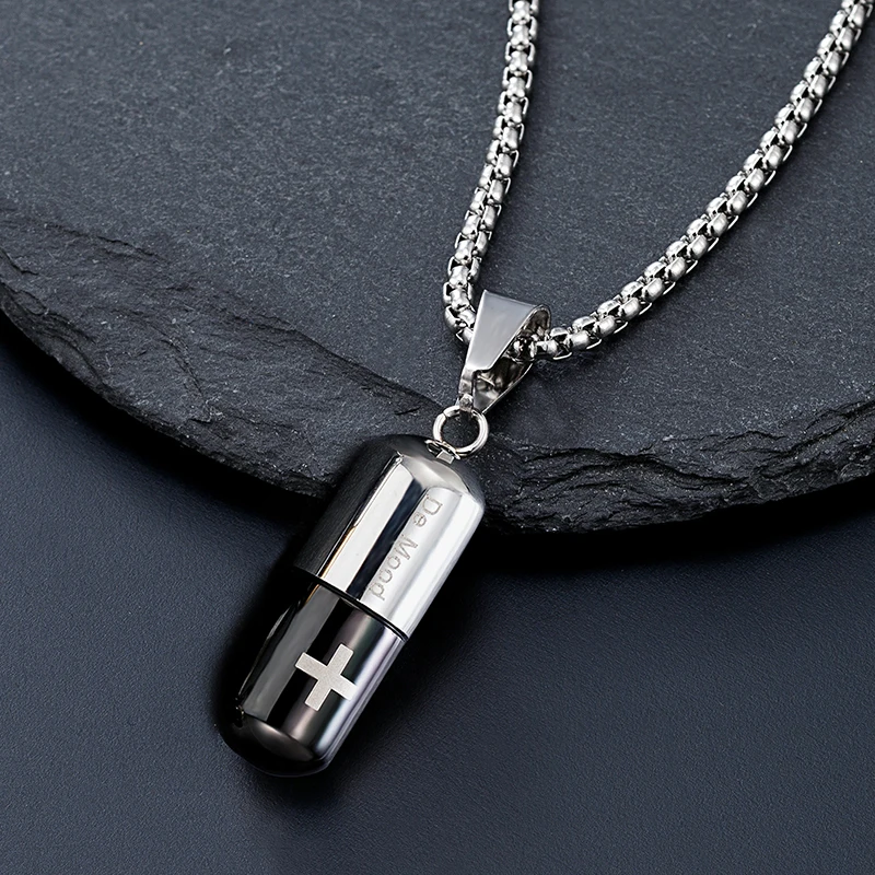 Healing System Can Open Capsule Pill Pendant Necklace Trend Stainless Steel Loved Ones Urn Drift Bottle Pendant Can Hold Lanugo