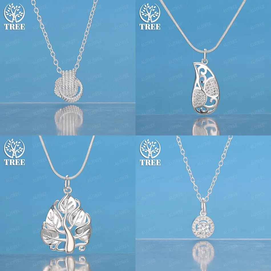 

925 Sterling Silver Water Drop Tree Yarn Ball AAA Zircon Round Pendant Necklace 16-30 Inch Women Wedding Party Birthday Jewelry