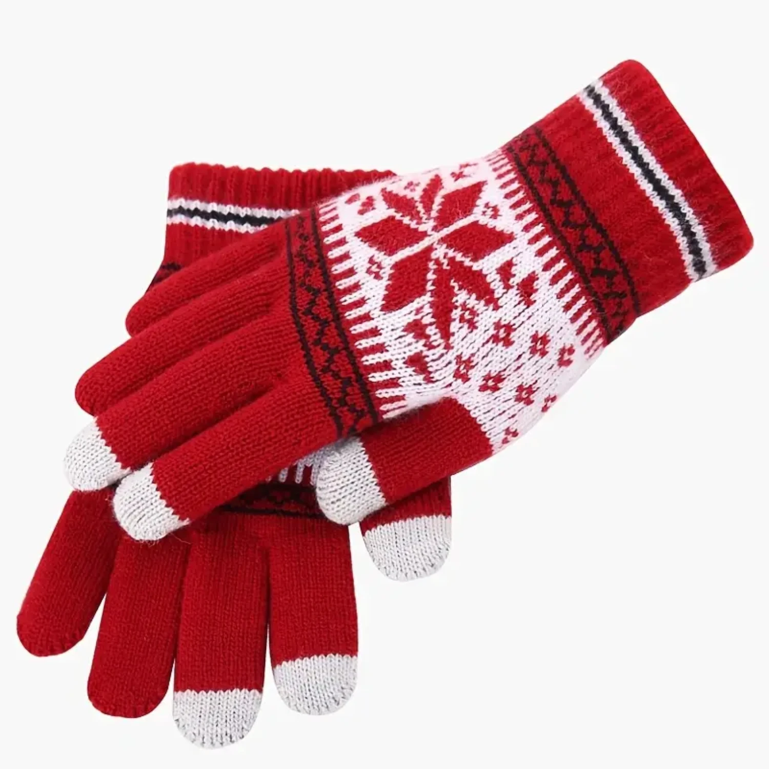 Winter Touch Screen Gloves for Women, Teens, Kids - Snow Illustrated Design for Warmth and Functionality