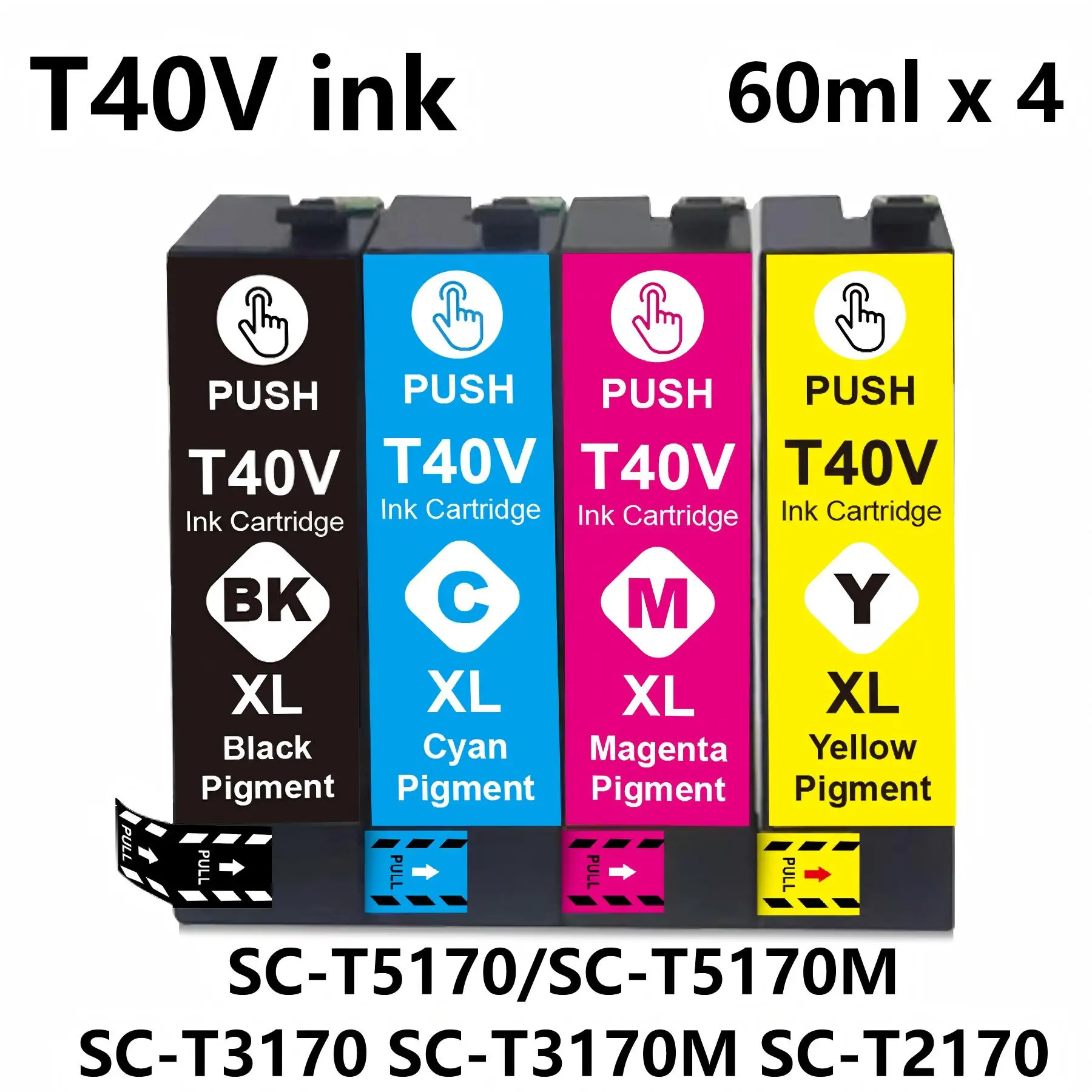 America T40V Compatible Ink for T40V1 E40V2 Work for EPSON SC-T3100/SC-T5100 Printer (1BK 1C 1Y 1M)