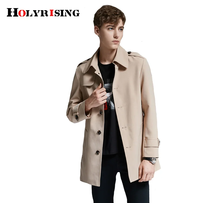 

Holyrising Hombre Trench Coat Turn Collar Windbreaker Single Button Leisure Jackets British Style Solid Overcoat 18945-5