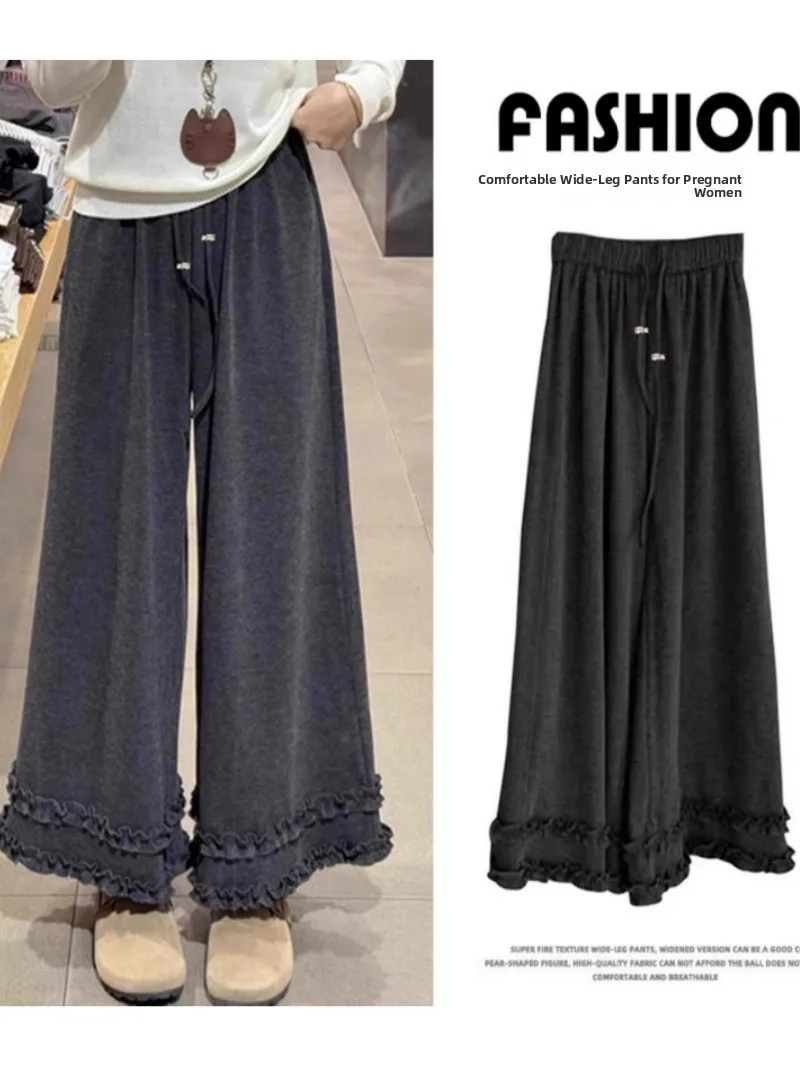 

Maternity Wide Leg Pants High Waist Embellished Comfortable Autumn Winter Outerwear for Pregnant Women Casual Style