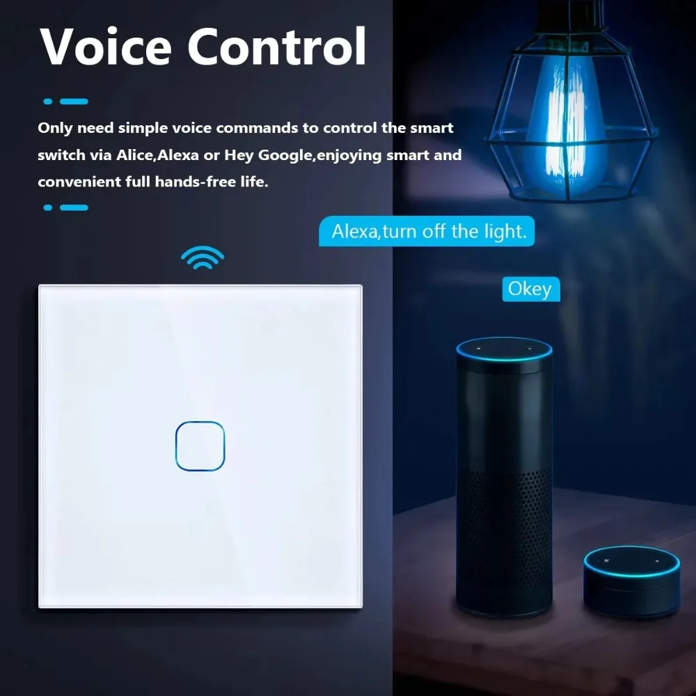 UNKAS-interruptores inteligentes, 1/2/3 entradas, Wifi, luz táctil, interruptores con Sensor de pared, Control Tuya, vida inteligente, Google Alexa