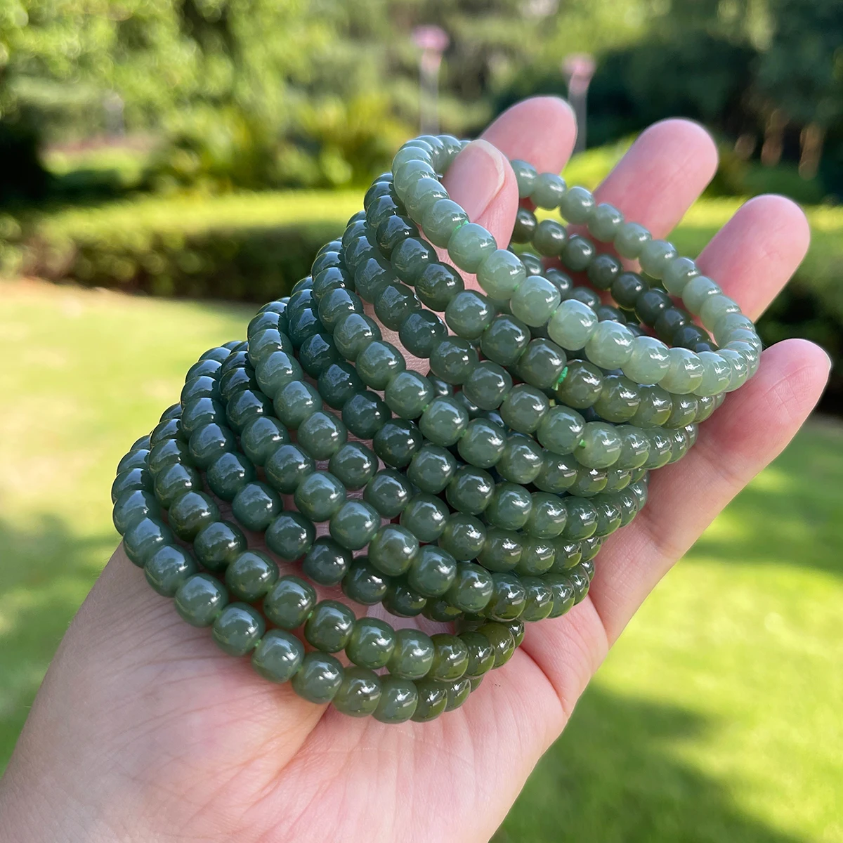 10mm 12mm Natürliches Hetian Nephrit-Jade-Armband mit runden Perlen, dehnbarer Edelsteinschmuck für Damen und Herren, Herz-Chakra-Harmonie-Geschenk – Detail 29