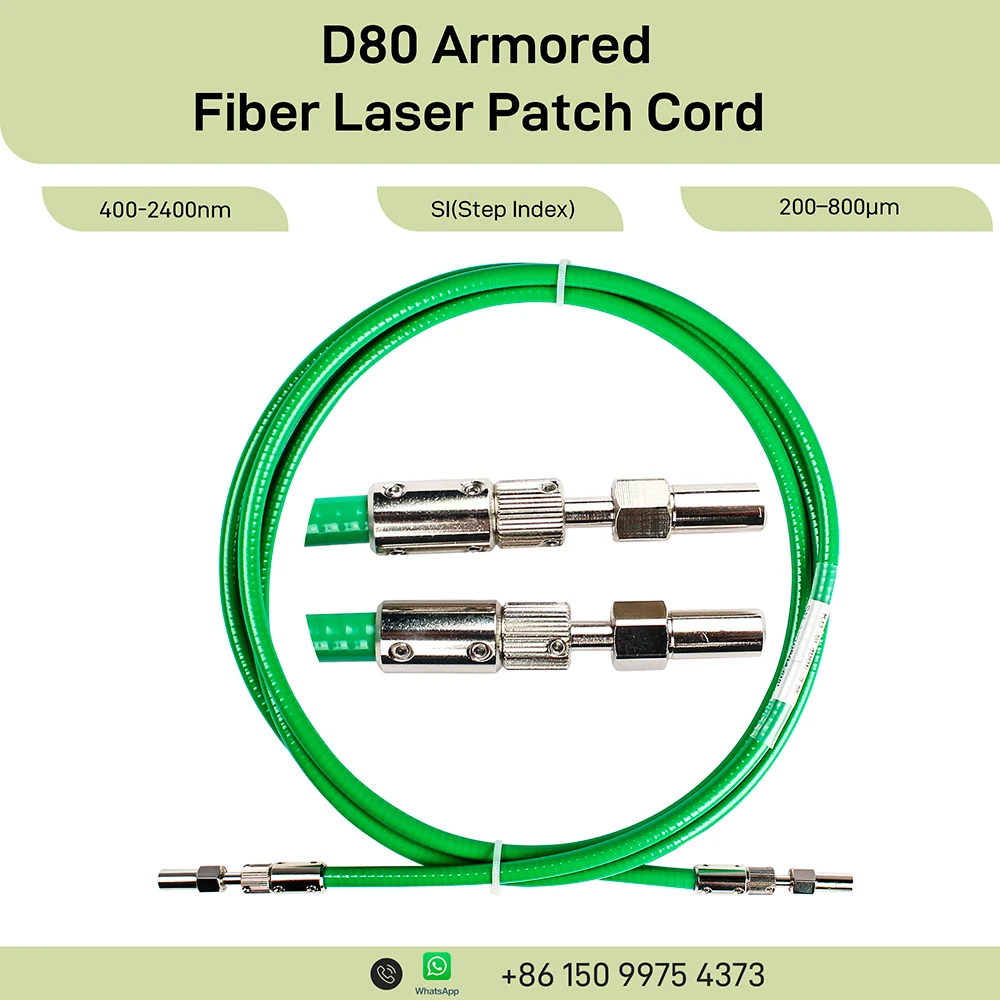 D80 Armored Laser Fiber Optic Cable High Power 200/400/600/800um SI Energy Patch Cord for Laser Welding Cutting Cleaning Machine