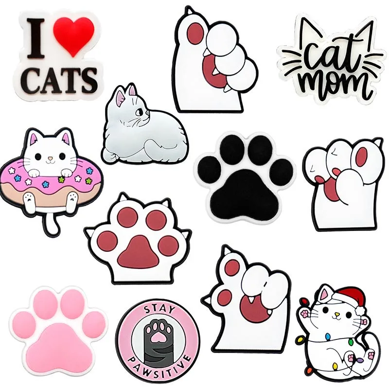 12/14pcs Cute Cat Paws Cat Shoe Charms  Shoe Decorations  Clog Accessories Perfect for Gaming Enthusiasts,Ideal Gift for Boys