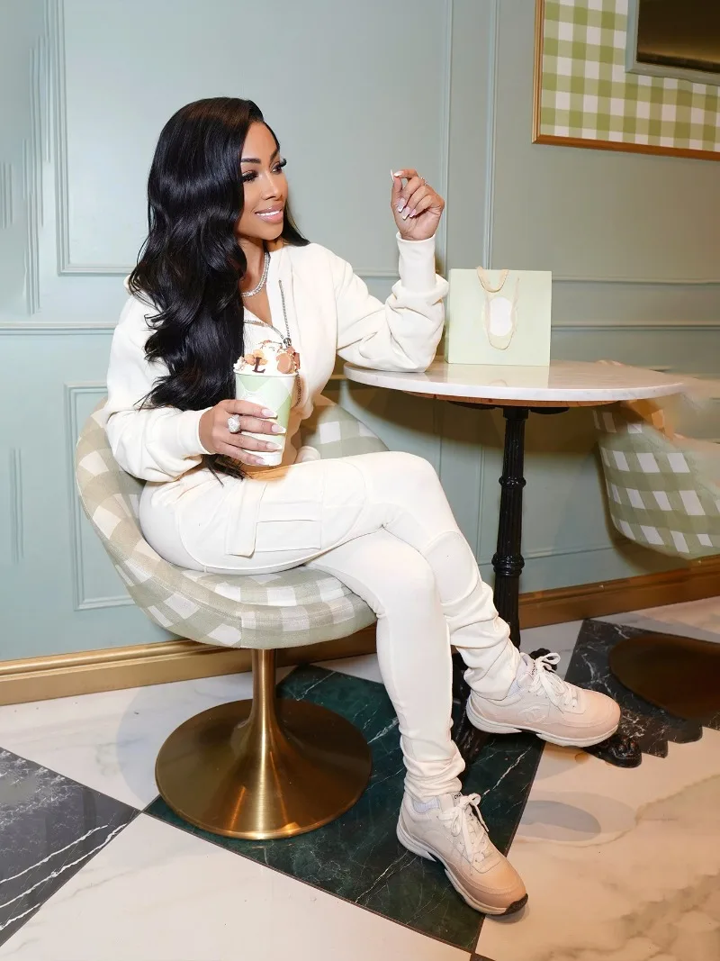 

Casual Tracksuits 2 Piece Set Women Solid Long Sleeve Zip-up Hooded Sweatshirts Slim Tops + Multi Pockets Cargo Pants Suits