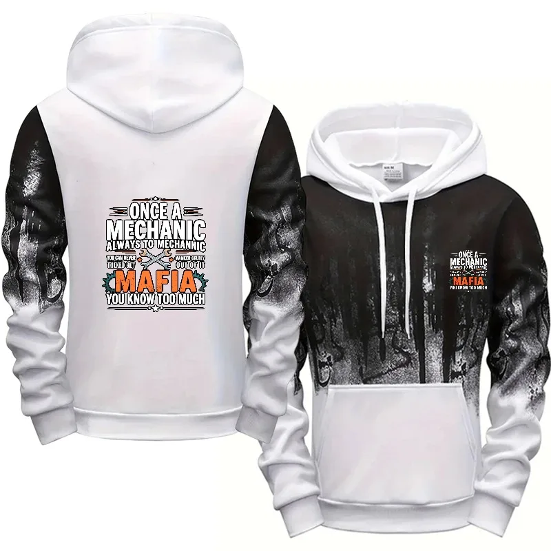 هوديي رجالي أسود رمادي مطبوع ميكانيكي مافيا تصميم نص عالي الجودة من القطن ملابس غير رسمية للعمل والاستخدام اليومي #2